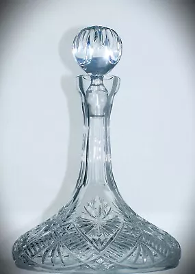 Stunning Vintage Lead Crystal Cut Glass Wide Based Ships Decanter - 30cm 2kg • £35