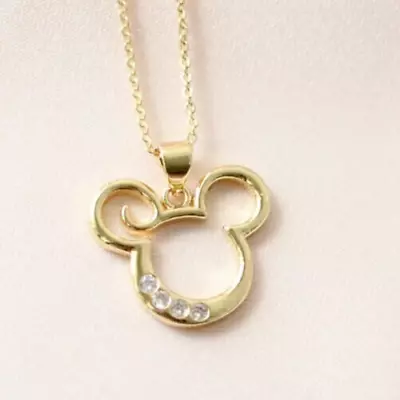 0.24Ct Natural Moissanite Mickey Mouse Pendant Necklaces 14K Yellow Gold Plated • $74.99
