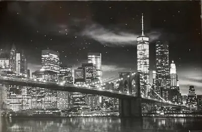 Brooklyn Bridge Manhattan Skyline At Night 36 X24  Poster Wall Art Room - New • $12.95