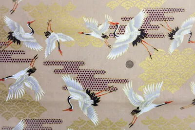 Japanese 100% Cotton Fabric FQ - Flying Cranes Cream • £5.49