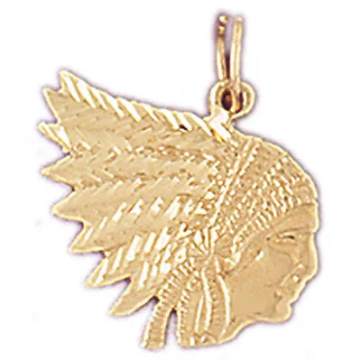 NEW SMALL 14k YELLOW GOLD NATIVE AMERICAN INDIAN CHIEF HEAD DRESS CHARM PENDANT  • $152.16