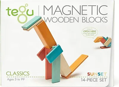 Tegu 14 Piece Tints  Magnetic Wooden Building Blocks Set Construction Play -New • £18.99