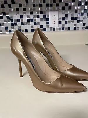 Manolo Blahnik Womens Stilettos High Heel Gold Patent Leather Pointed Toe 36 • $99