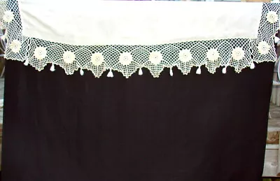 Antique MANTEL CLOTH 58  X 16  With 6  Crochet Draping C3a • $34.95