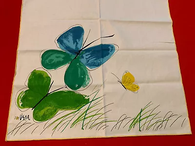 Vera Neumann Napkin FLIGHTS OF FANCY Butterflies Green Blue Yellow  EUC 19 X 19 • $9.95