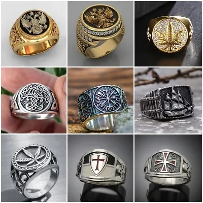 Mens Fashion Viking Ring Punk Stainless Steel Rings Party Jewelry Gift Size 7-13 • $2.32