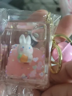 Cute White Bunny Rabbit Key Chain Creative Quicksand Liquid Car Keyring Gift • $7.99