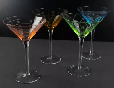 Set Of 4 Mikasa Crystal: Pastel  Cheers  Martini / Margarita Glasses • $32.88