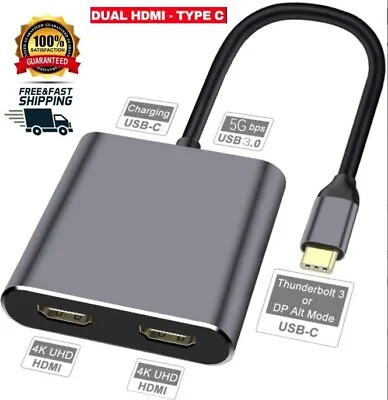 $32.99 • Buy 4 In1 USB Type C HUB Docking Station Adapter Dual HDMI/USB-C PD Macbook Laptop 