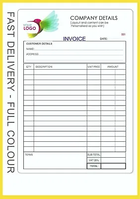 A5 INVOICE RECEIPT PAD / BOOK NCR Duplicate Book/ Sets *FREE P&P* Personalised • £9.80