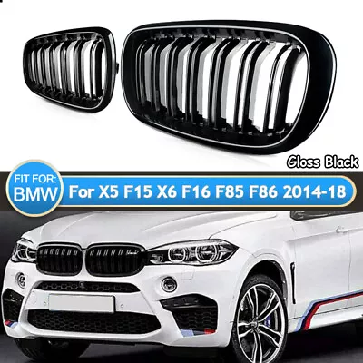 Front Bumper Grille Kidney Grill Gloss Black For BMW X5 F15 X6 F16 F85 F86 14-18 • $32.86