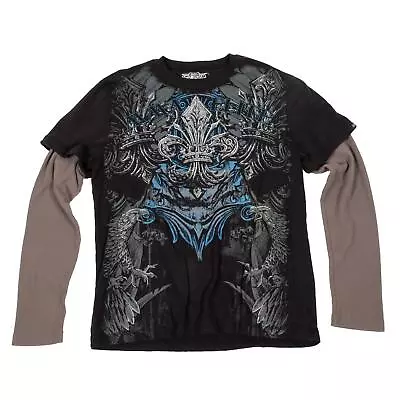 MMA Elite Layered Long Sleeve Thermal T-Shirt Fleur-de-lis Logo Large Y2K Grunge • $89.99