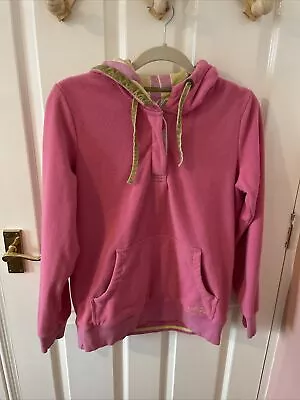 MUSTO SIGNATURE Pink Green Quarter Button Down Hooded Fleece Jumper Size 10 • £24.99