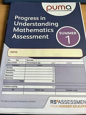 Puma (progress In Maths Assessment) Summer Year 1. See Item Description • £1.99