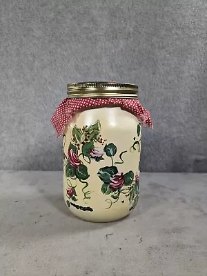 Vintage Handpainted Glass Mason Jar Canister With Flower Design Kitchen Decor • $16.98