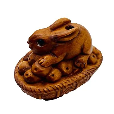 $27.99 • Buy Hoppity Hop Carved Bunny Rabbit Boxwood Ojime/Netsuke Bead | 26x14x17mm | Brown