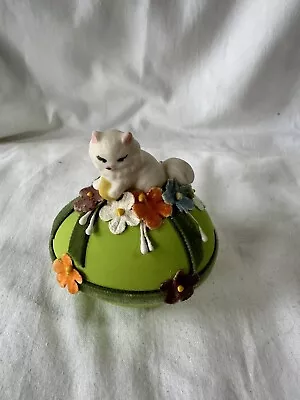 Vintage Handmade Ceramic Diorama Easter Egg With White Cat • $15