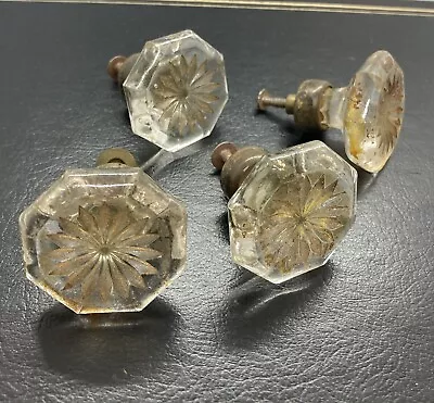 (4) Matching Antique Pressed Glass Cabinet Pulls 1-3/4” Carved Face Very Rare • $78.75