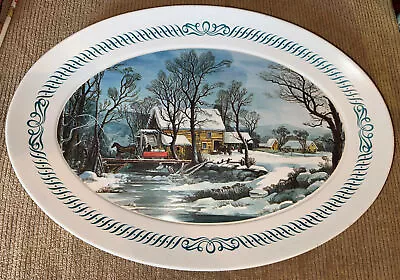 Vintage BrookPark #1521 Oval Plastic Currier And Ives Style Platter MELMAC 21  • $29.97