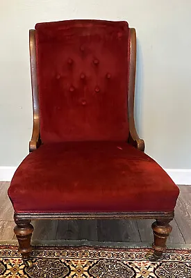 Antique Edwardian Mahogany Library Chair Red Upholstery • £250