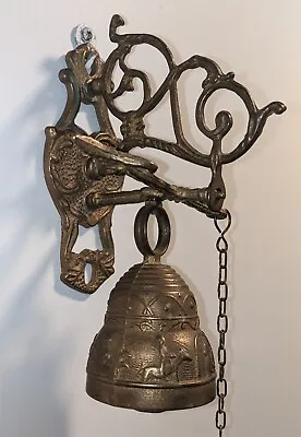 Vintage Brass Wall Mount Dinner/Monastery Bell W/Ornamental Pull Chain • $72
