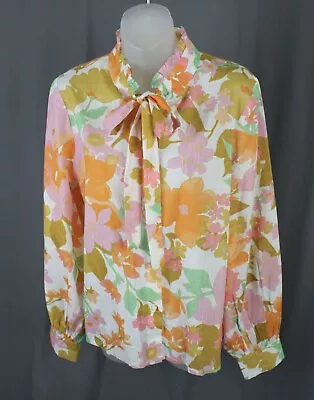 Mille Women's Ivory Orange Multi Floral Print Button Down Long Sleeve Top Size S • $24.65