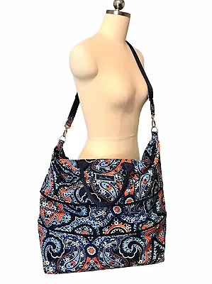 Vera Bradley Marrakesh Expandable Weekender Bag Duffle 22” Blue Orange Paisley  • $85