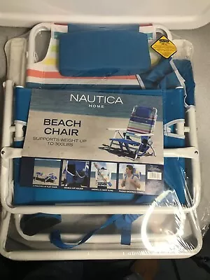 Nautica Portable Beach Chair Double Cup Holder Padded Straps (Basic Rainbow) • $39.87