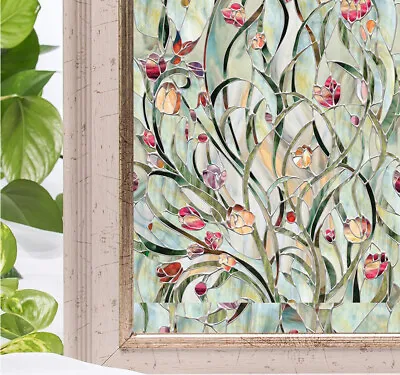 Flower Blossom Window Film Print Sticker Cling Stained Glass Decor UV Block Gift • $28.79