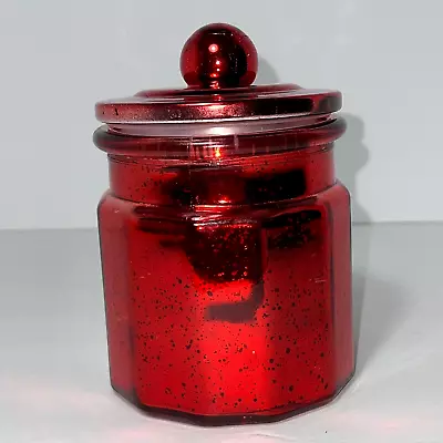 Red Mercury Glass Canister W/Lid & Seal Round Paneled Sides 5.5  Tall • $14.49