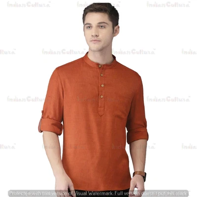 £20.39 • Buy Indian Clothing Fashion Shirt Mens Short Kurta 100% Cotton India Dress Dark Red
