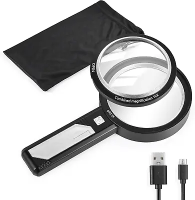 Magnifying Glass With Light USB Rechargeable 5X 10X 15X Handheld Magnifying 8 • $32.14