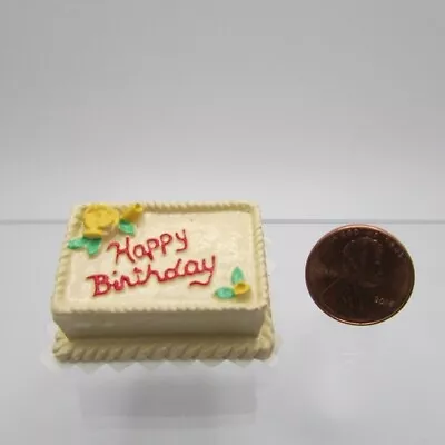 Dollhouse Miniature Happy Birthday Cake  Yellow With Roses  B1627 • $2.69