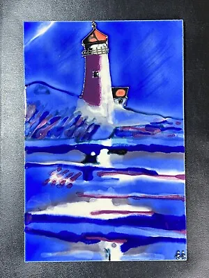 Vintage Lighthouse Ocean Wall Mount Ceramic Art Tile Signed G.G. Nautical Decor • $17.50