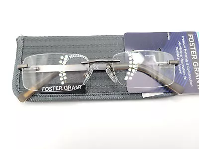 Foster Grant Blake Rimless Gray Reading Glasses + Case 53□18-140 Choose Strength • $17.05