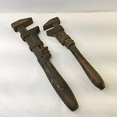 Vintage Wrenches Monkey Pipe Lot Of 2 Wood Handle Unbranded 18  And 15  Long • $9.99