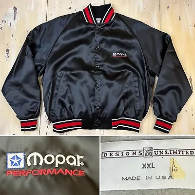 MOPAR PERFORMANCE - Vtg 80s NEW Black Satin Snap-up Stadium Jacket Mens 2XL • $131.12