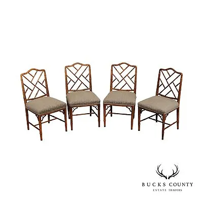 Chinese Chippendale Style Set Of Four Faux Bamboo Dining Chairs • $1495