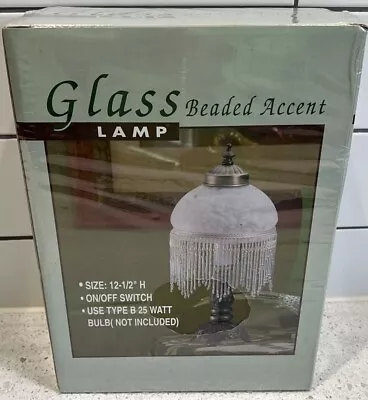 Victorian Glass Beaded Accent Lamp Frosted Fringe Shade Table Light 12.5” NEW • $65