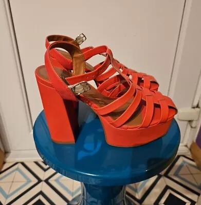 Oasis Chunky Platform Wedge Caged Sandals Orange UK 6 Eu 39 • £15