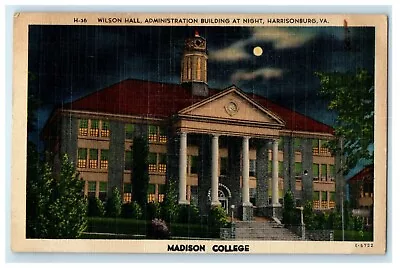 1952 Wilson Hall Madison College Moon At Night Harrisonburg Virginia VA Postcard • $14.98