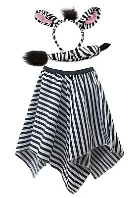 Childs Zebra Skirt Ears Tail African Safari Zoo Animal Book Day Fancy Dress • £13.45