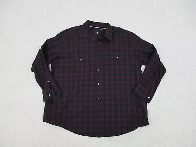 J. Ferrar Button Up Shirt 2XL XXL Red Black Plaid Long Sleeve Pockets Casual Men • $12.75