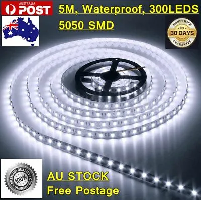 5m LED Strip Lights 12V Waterproof 5050 SMD Cool White 300 LEDs 60led/m Daylight • $10.69