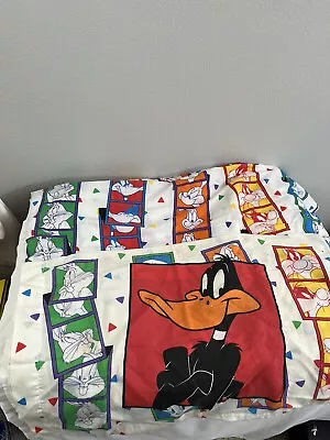 Vintage Looney Tunes Flat Bed Sheet Twin And Pillowcase 1993 Cartoon • $25