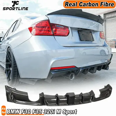 Fit For BMW F30 F35 320i M-Sport 12-18 Carbon Fiber Rear Bumper Diffuser W/Light • $459.79