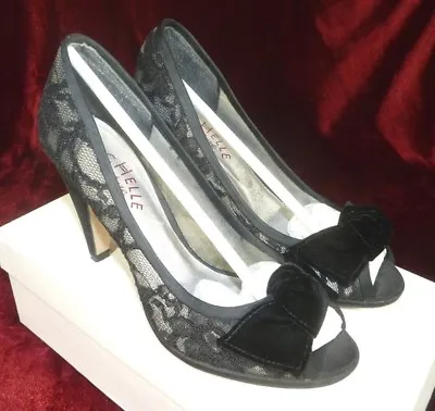 Sachelle Ladies Couture Black Lace Peep Toes Party Evening Shoes Size Uk 4 Eu 37 • £18.99