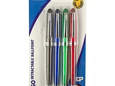 Retractable Black Color Ball Point Pens Set - 4 Pens • $5.99