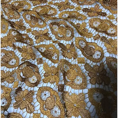 Caramel & Gold Medallions - Schiffli Lace Fabric • $14.43