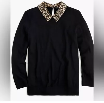 J. Crew Black Leopard Collar Pullover Cotton Sweater Size XL • $24